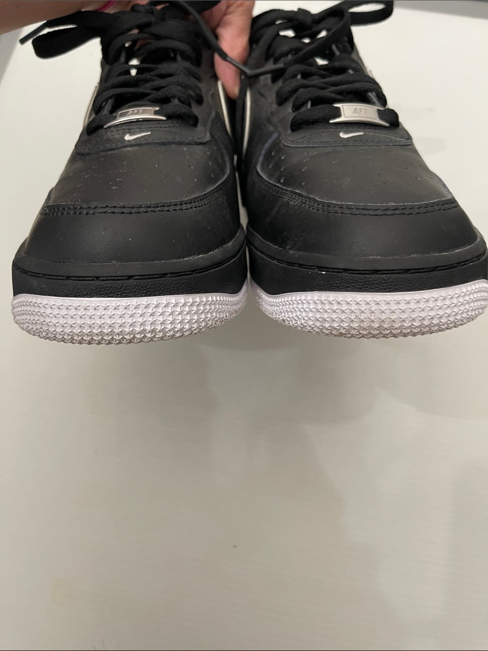 NIKE AIR FORCE 1 07 BLACK WHITE LEATHER SNEAKERS MENS SIZE 12 - Picture 10 of 14